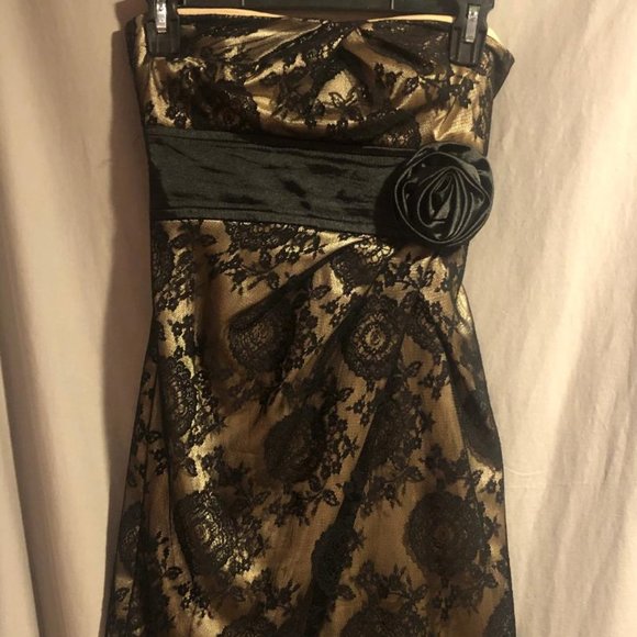 Teeze Me Juniors Black/Tan Size 1 Strapless Dress - Picture 2 of 8